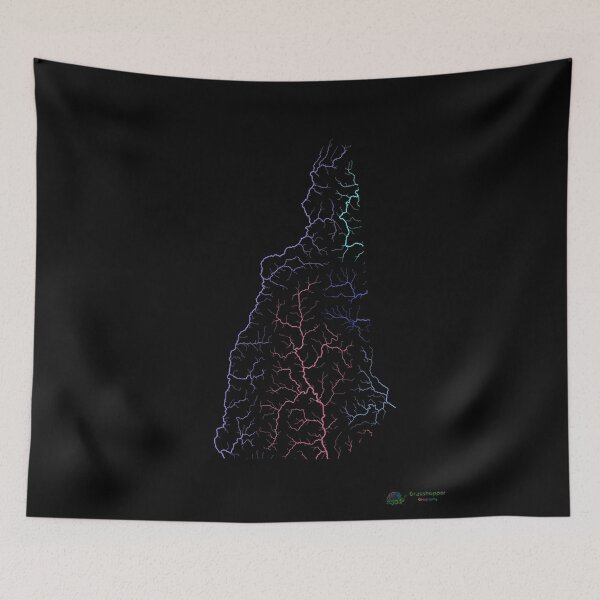 Item preview, New Hampshire River Basin Map in Rainbow Colours with Black Background designed and sold by GrasshopperGeo.