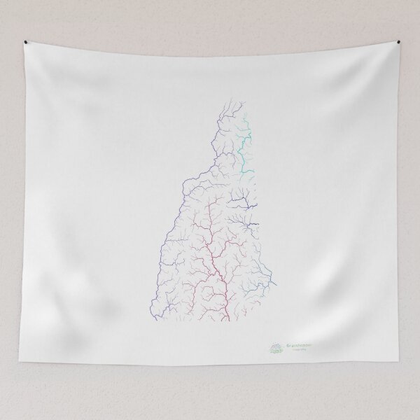 Item preview, New Hampshire River Basin Map in Rainbow Colours with White Background designed and sold by GrasshopperGeo.
