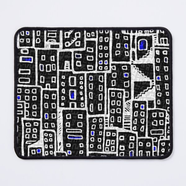 Item preview, City Pattern - Black and White, Blue Lights designed and sold by Michelebuttons.