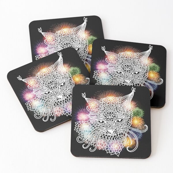 Item preview, Hand drawn white pen mandala cat original design designed and sold by Product  Stella.