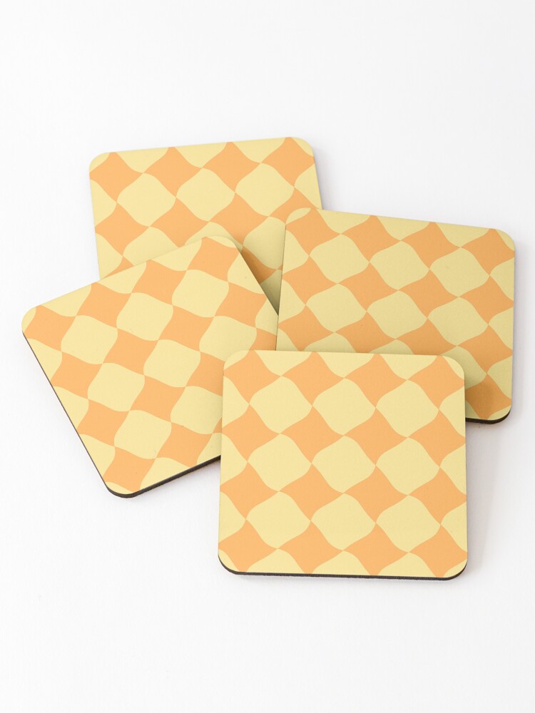 Thumbnail 1 of 5, Coasters (Set of 4), Square Retro Pattern Yellow designed and sold by Lizooshop.