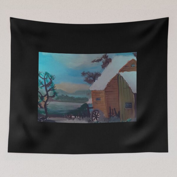 Item preview, Winter Log Cabin By The Lake - Painting designed and sold by OlympicsMerch.