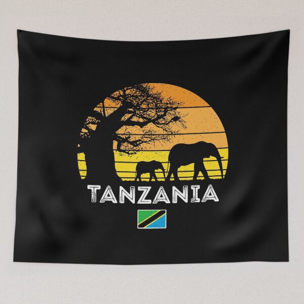 Item preview, Tanzania Elephant Safari Vintage Sunset Baobab Africa Flag designed and sold by d247.