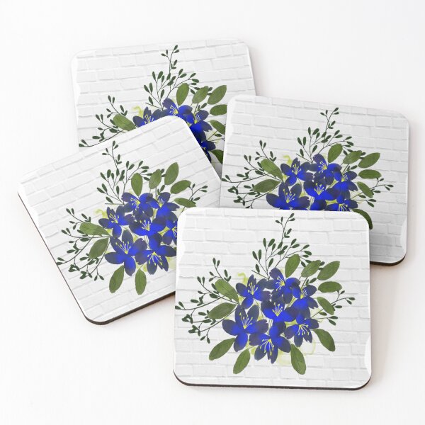 Item preview, Folk art Flowers in Blue on White washed wood designed and sold by OByD.