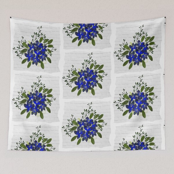 Item preview, Folk art Flowers in Blue on White washed wood designed and sold by OByD.