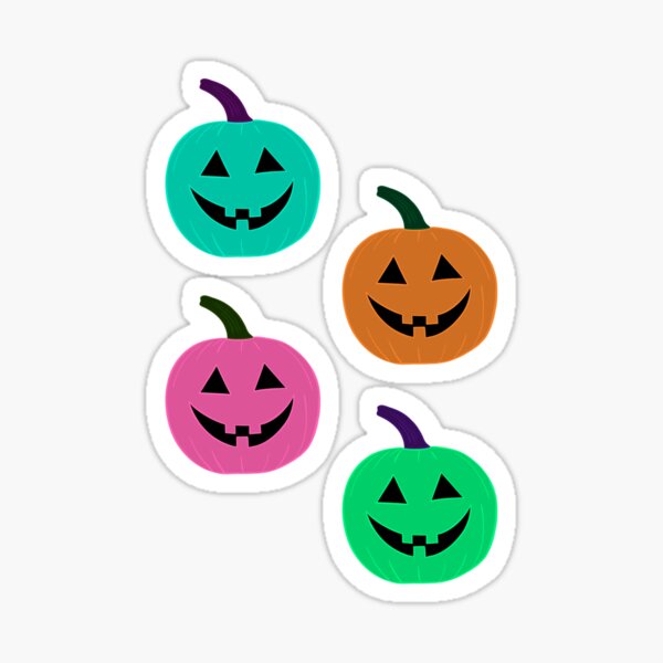 Colorful Pumpkin Heads Traditional Jack O Lantern Sticker Pack Glossy Sticker