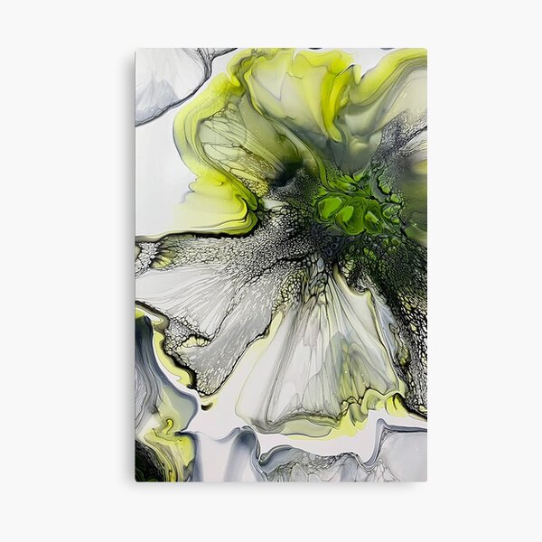 Item preview, Beautiful Lime Green and Grey Abstract Fluid Art Acrylic Pour Painting designed and sold by CrystalCoast.
