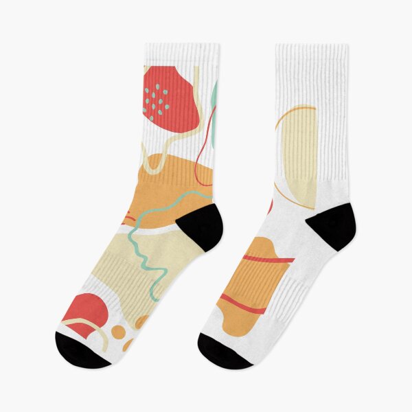 Item preview, Mid century abstract shapes pattern (red, yellow and baige on white background) designed and sold by Chinxi.