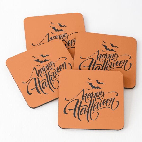 Item preview, Happy Halloween Script Style Hand Writing Text with Bats Black designed and sold by WearWolfDesigns.