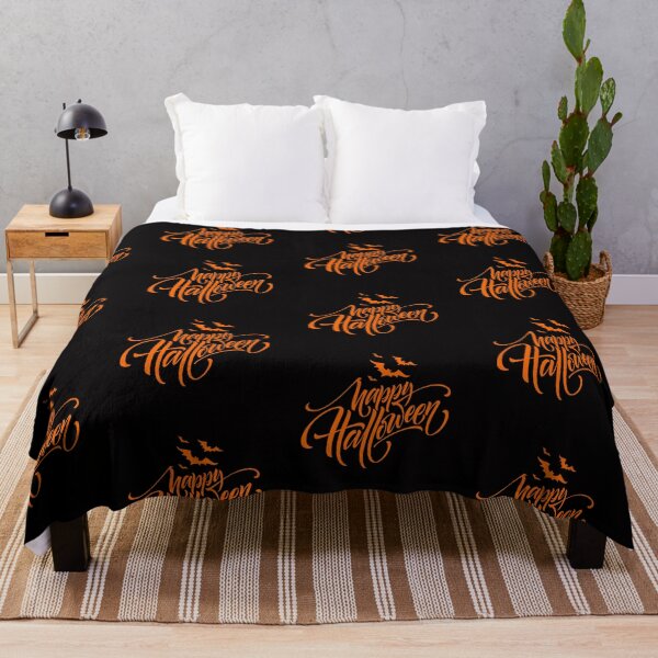 Item preview, Happy Halloween Script Style Hand Writing Text with Bats Orange designed and sold by WearWolfDesigns.
