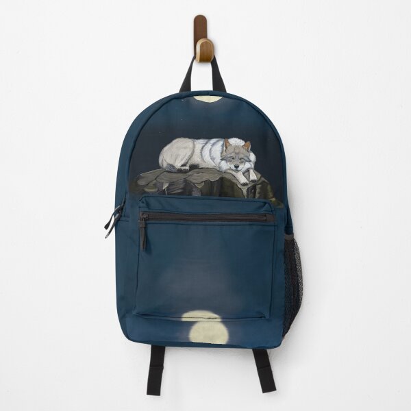 Item preview, Wolf sleeping on a rock by the lake under the full moon designed and sold by Brushes with Nature.
