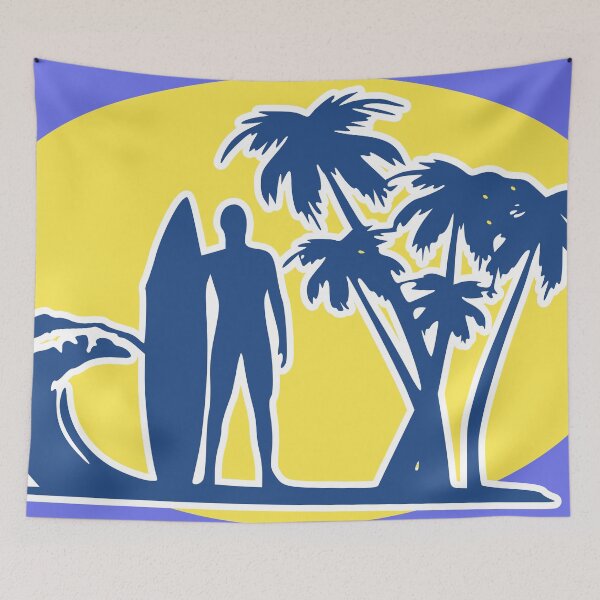 Item preview, Surfs Up! - Blue Surfer Silhouette on Yellow Oblong BG designed and sold by ThisNThatImages.