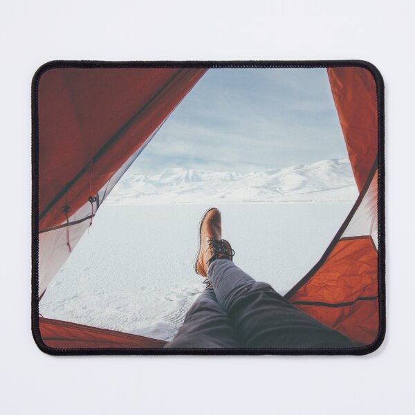 Item preview, A person in a tent with their feet out the opening camping on a snow covered mountain in Deer Creek designed and sold by FindYouByZ.