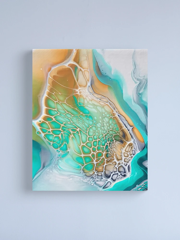 Beautiful Green and Gold Acrylic Fluid Pour. 24.5 x 20 online cm Canvas