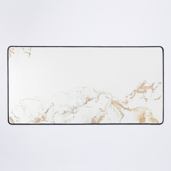 Gold White Marble Abstract Desk Mat