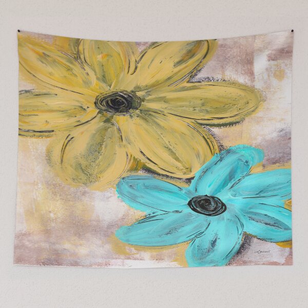 Artikelvorschau, Gelbe und blaue Blumenkunst entworfen und verkauft von KATHLEEN TENNANT ART.
