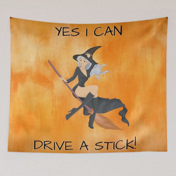 Item preview, Yes I Can Drive A Stick, Pretty Witch Flying On A Broom, Halloween Design designed and sold by MamaSweetea.