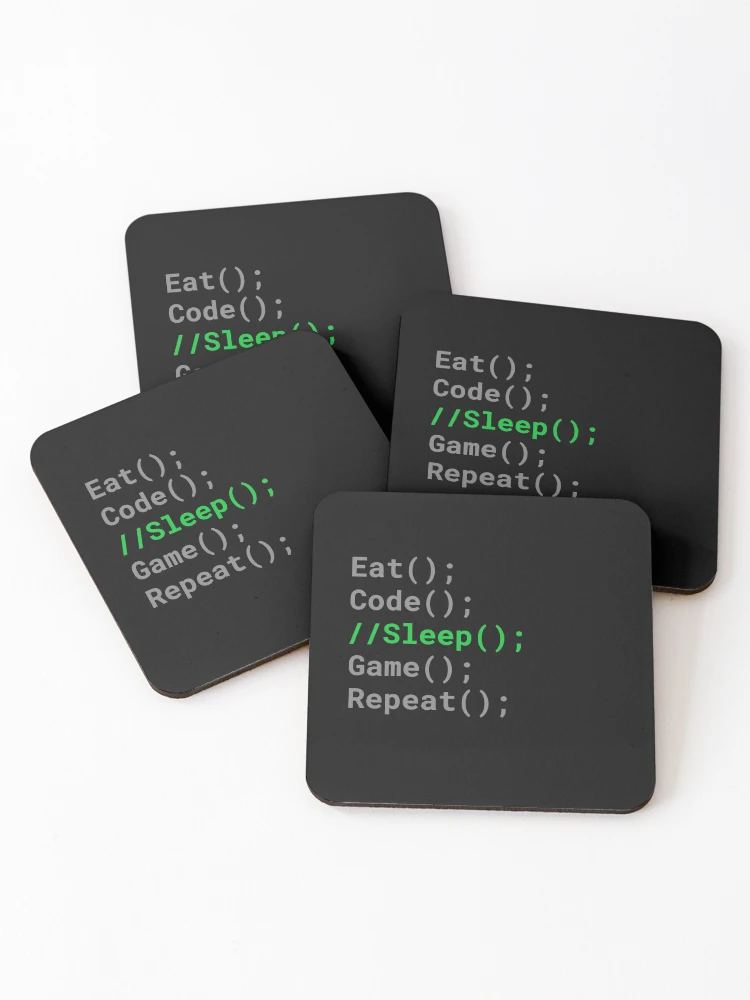 Thumbnail 1 of 5, Coasters (Set of 4), Computer Geek Eat, Code, Sleep, Game, Repeat designed and sold by ComputerGeeksTs.
