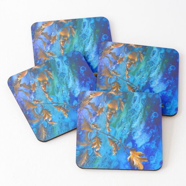 Item preview, Painted acorn and oak leaf Painting with abstract water background. Autumn months art designed and sold by Goldstarwork.