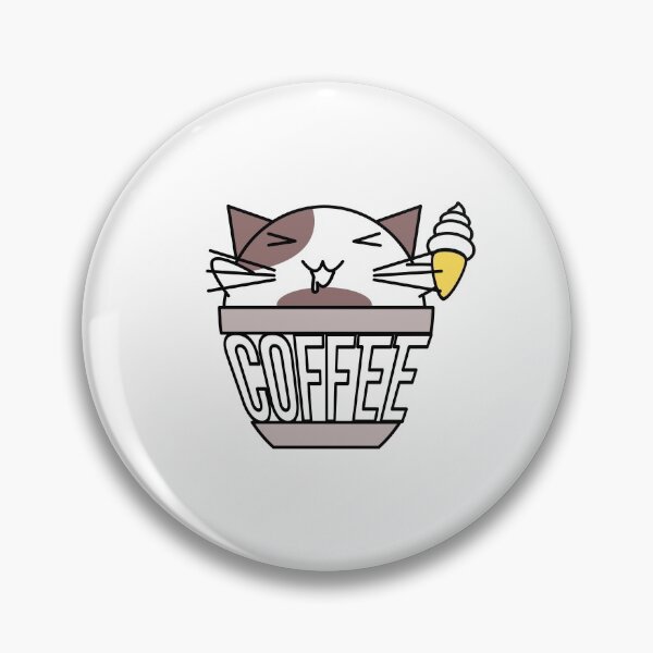 Aperçu de l'œuvre Chat dans une tasse à café avec un texte déformé tenant une crème glacée blanche et brune créée et vendue par CoffeewithKitty.