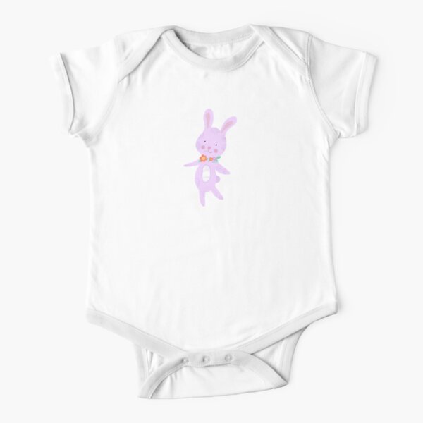 Cute purple bunny with pretty flowers Short Sleeve Baby One-Piece