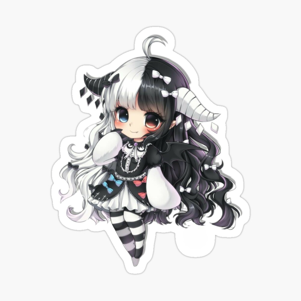 black and white chibi demon anime girl