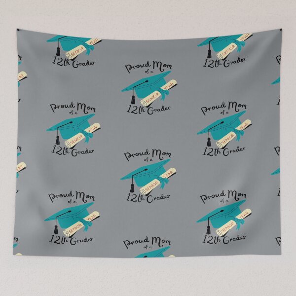 Item preview, proud mom of a twelfth grader, diploma and graduation cap graphic designed and sold by Jessi-Sketches.