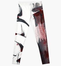 Crimson in the Mist - India ink bamboo wash painting Leggings