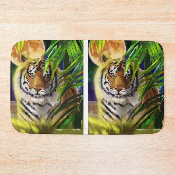 Item preview, Stalking tiger hiding in the grass with background moon designed and sold by TJHstudio.