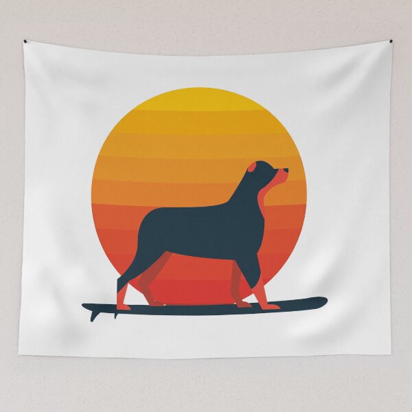 Item preview, Dog On Surfboard With Vintage Sunset designed and sold by livnitup68.
