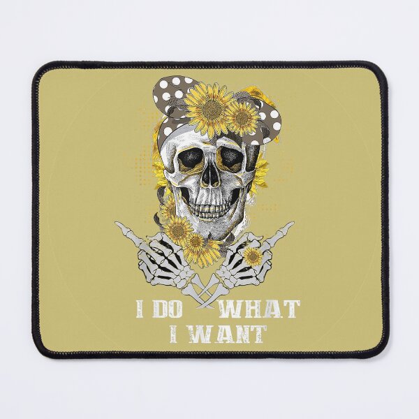 Item preview, I Do What I Want - Sunflower Eyes Mom Skull With Brown Head Scarf - Gold Background designed and sold by Trinket-Trickster.
