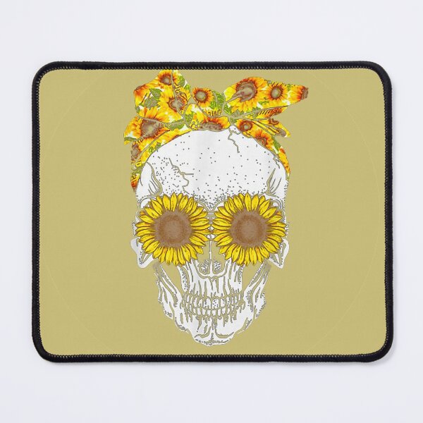 Item preview, Sunflower Eyes Mom Skull Cracked With Sunflower Head Scarf - Gold Background designed and sold by Trinket-Trickster.