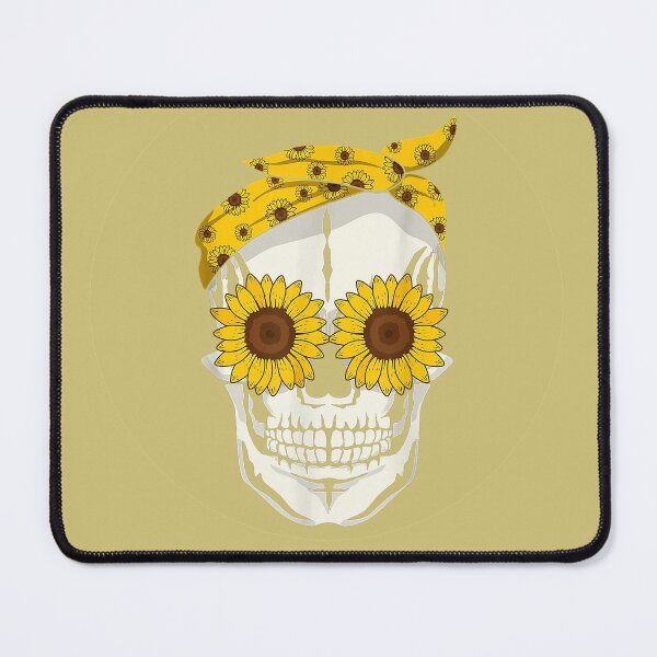 Item preview, Sunflower Eyes Mom Skull With Yellow Sunflower Head Scarf - Gold Background designed and sold by Trinket-Trickster.