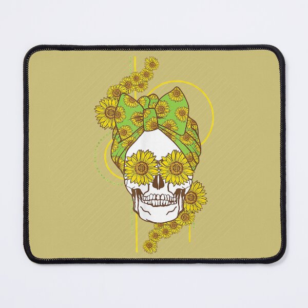 Item preview, Sunflower Mom Skull With Green Sunflower Head Scarf - Gold Stripe Background designed and sold by Trinket-Trickster.