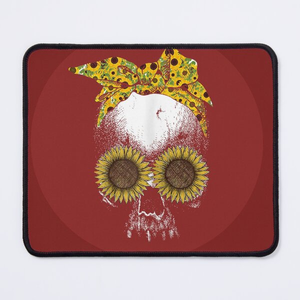 Item preview, Sunflower Eyes Mom Skull With Sunflower Head Scarf - Red Brown Background designed and sold by Trinket-Trickster.
