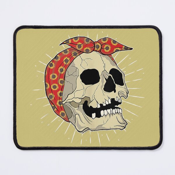 Item preview, Mom Skull With Red Sunflower Head Scarf - Gold Stripe Background designed and sold by Trinket-Trickster.