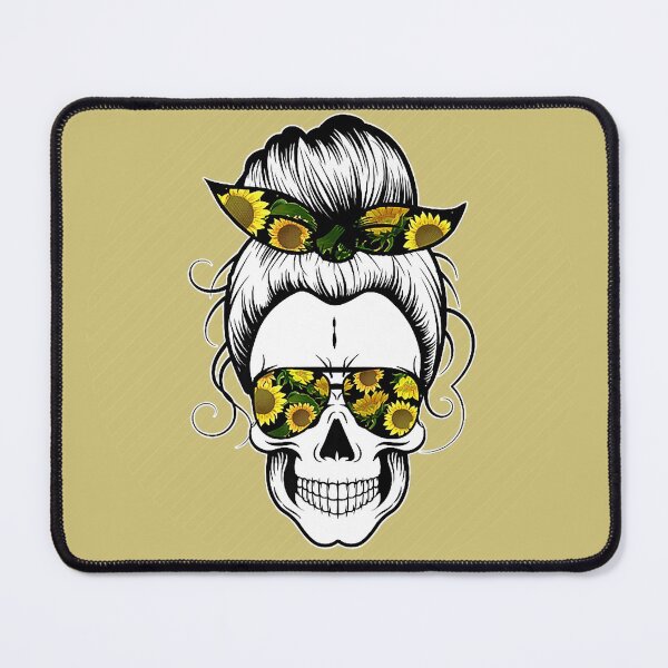 Item preview, Sunflower Mom Skull With Sunflower Bow - Gold Stripe Background designed and sold by Trinket-Trickster.