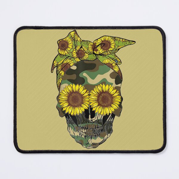 Item preview, Sunflower Eyes Mom Camo Skull With Sunflower Head Scarf - Gold Stripe Background designed and sold by Trinket-Trickster.