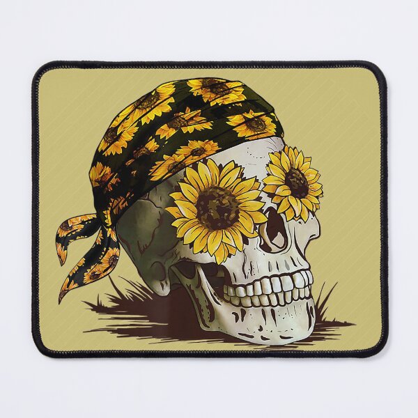 Item preview, Sunflower Eyes Mom Skull With Sunflower Head Scarf - Gold Stripe Background designed and sold by Trinket-Trickster.