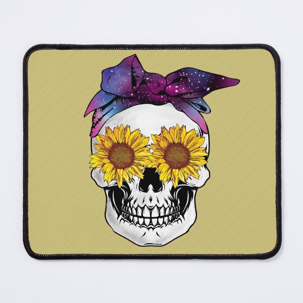 Item preview, Sunflower Eyes Mom Skull With Starry Night Head Scarf - Gold Stripe Background designed and sold by Trinket-Trickster.