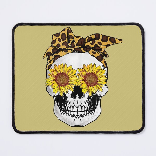 Item preview, Sunflower Eyes Mom Skull With Leopard Head Scarf - Gold Stripe Background designed and sold by Trinket-Trickster.