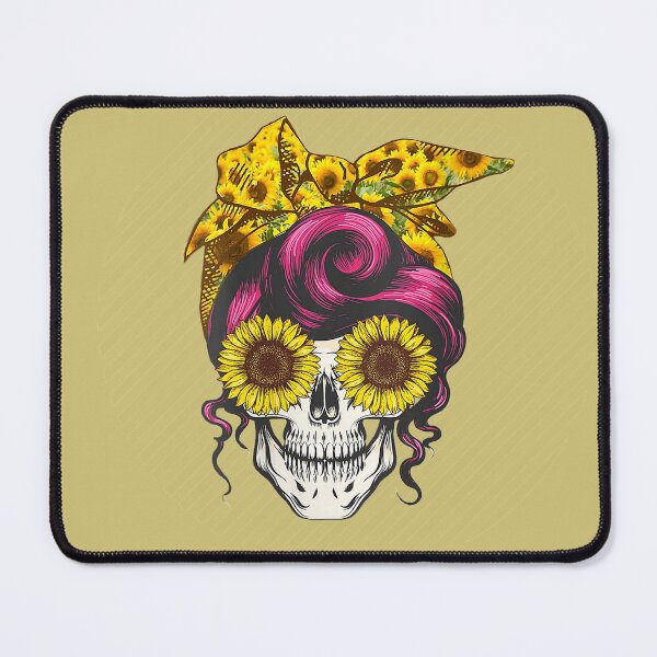 Item preview, Sunflower Eyes Mom Skull With Yellow Head Scarf - Gold Stripe Background designed and sold by Trinket-Trickster.
