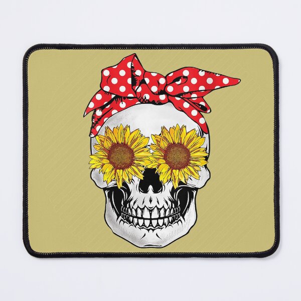 Item preview, Sunflower Eyes Mom Skull With Red Head Scarf - Gold Stripe Background designed and sold by Trinket-Trickster.