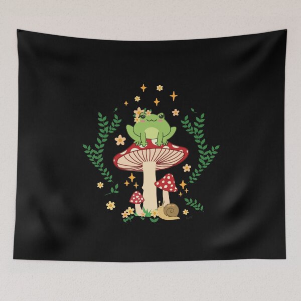 Item preview, Cute Kawaii Cottagecore Aesthetics Lady Frog on a Mushroom. designed and sold by Karo Art.