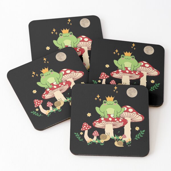 Item preview, Kawaii Cottagecore Aesthetics Prince Frog on a Mushroom, with stars and the Moon. designed and sold by Karo Art.