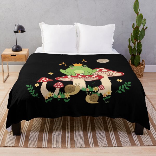 Item preview, Kawaii Cottagecore Aesthetics Prince Frog on a Mushroom, with stars and the Moon. designed and sold by Karo Art.