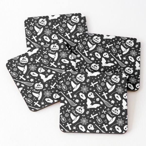 Item preview, Halloween-Gothic print with skulls, pumpkins ,crosses, coffins, etc designed and sold by Dustick.