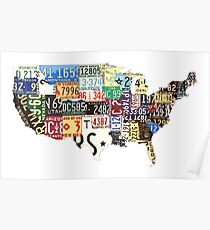USA vintage license plates map Poster