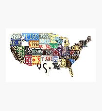 USA vintage license plates map Photographic Print
