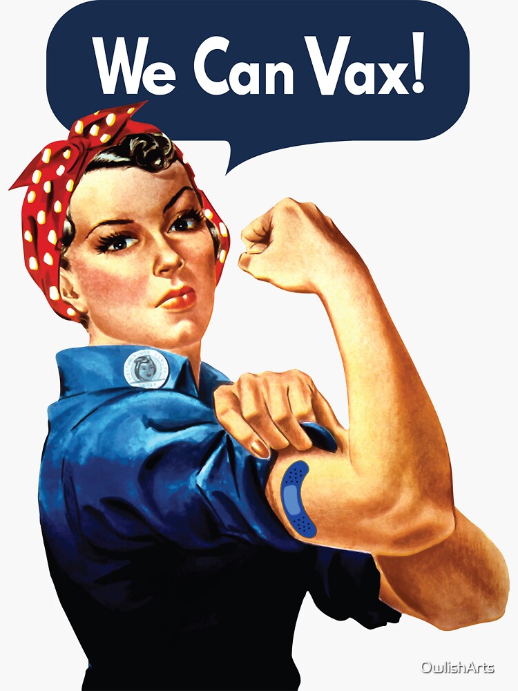 Thumbnail 3 of 3, Sticker, Rosie the Riveter Vaccination - We Can Vax! designed and sold by OwlishArts.